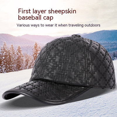 Full-grain Sheepskin Korean Style Small Plaid Hat Men